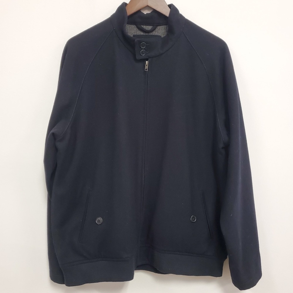 Lands End Mens Full Zip Wool Bomber Jacket Size L Black Outdoors Classic‎ Layers